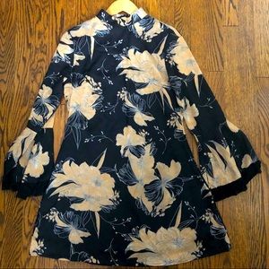 Parisian Floral High Collar Mini Dress